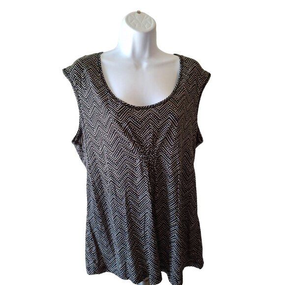 Ann Taylor Loft Top Women XL Black White Chevron Sleeveless Lightweight Corpcore - Picture 1 of 5